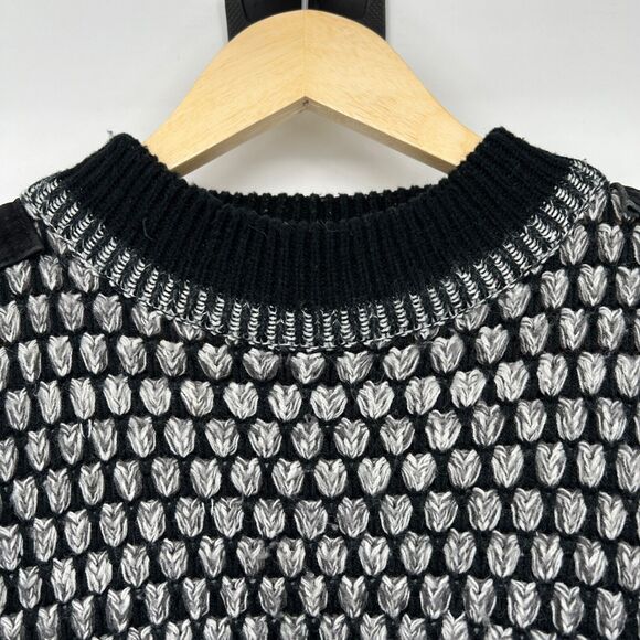 Vintage Chia Sweater 80s 90s Leather Shoulder Patches Men's L Black - Picture 6 of 9